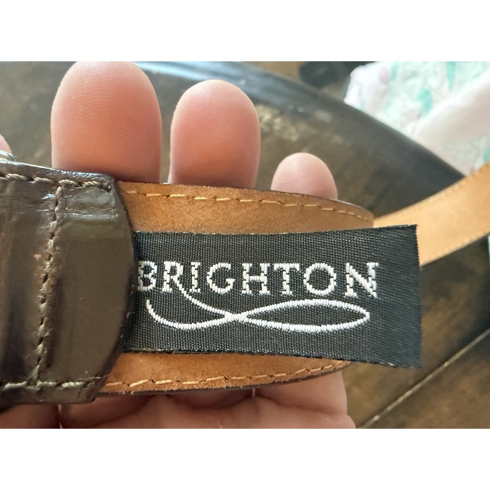 VTG Ladies Size Small Brighton Belt Dark Brown Croc Embossed W/ Silver Detail - Picture 6 of 7